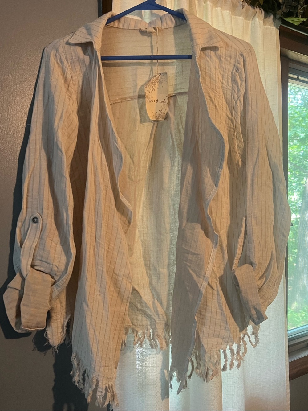 Hem & Thread Cream Fringed Open-Front Top